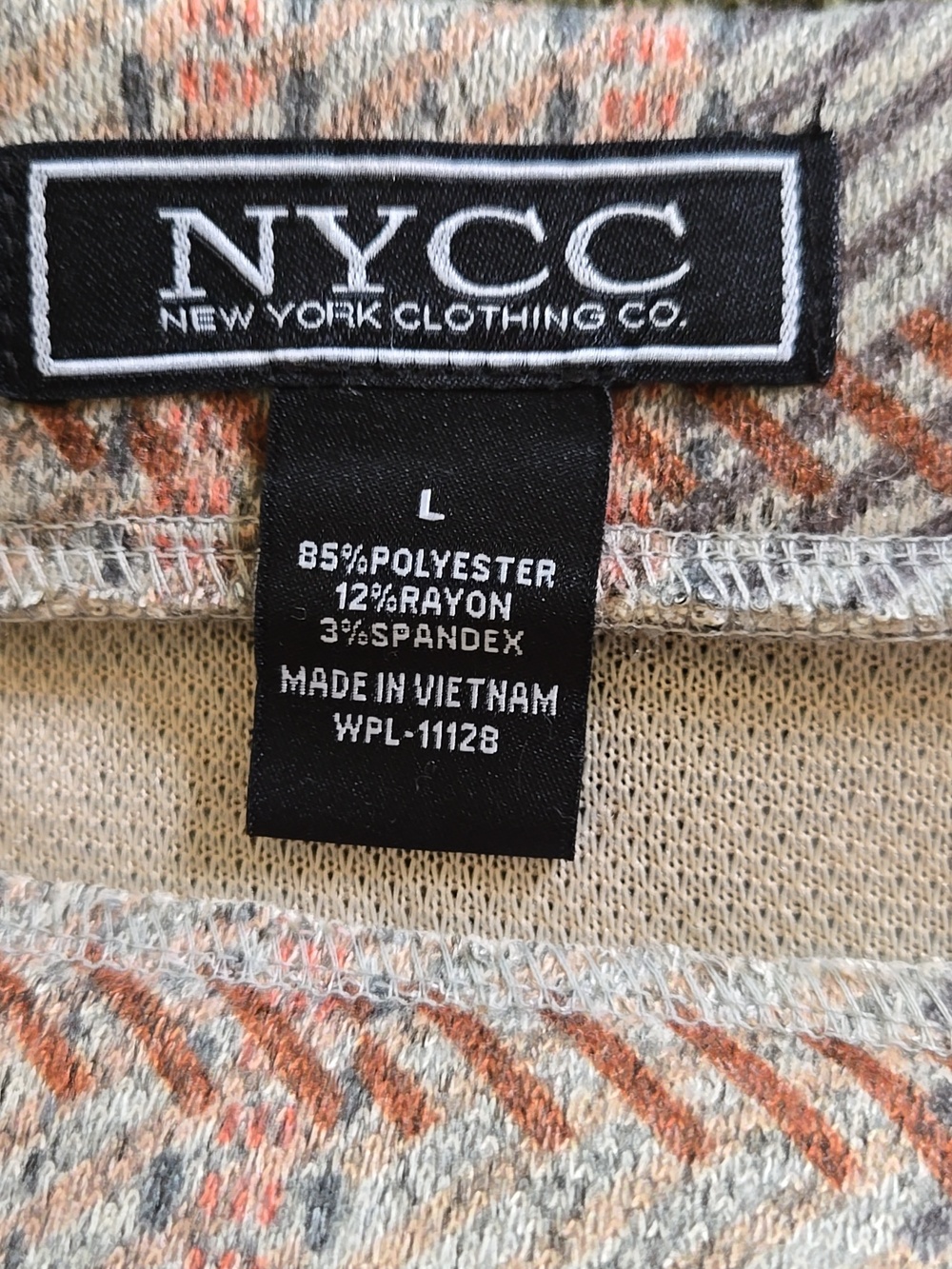 NYCC Plaid Knit Skirt in Taupe, Rust, and Gray, Attached Tie Belt. - Picture 5 of 5